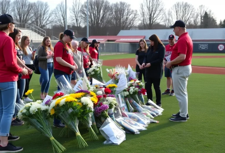 Memorial tribute for Barry Hightower at a baseball field