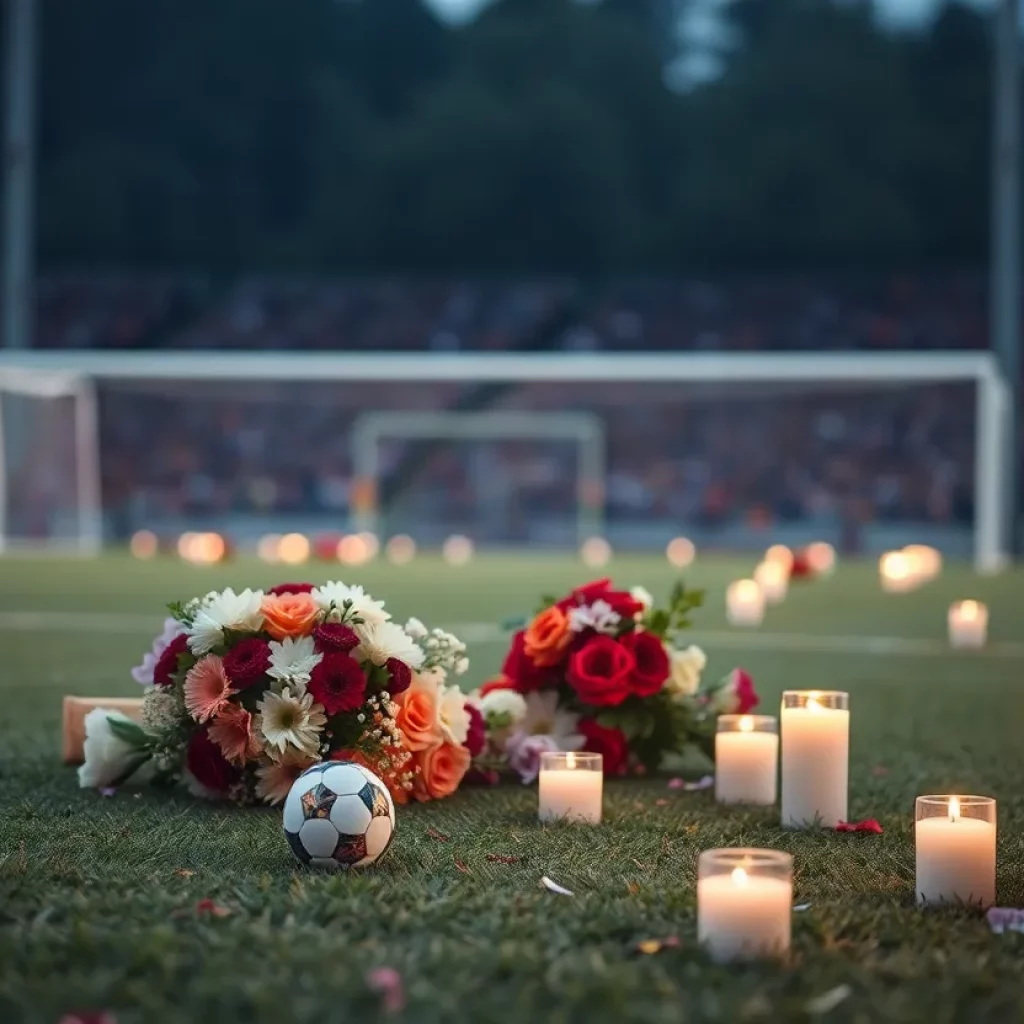 Tribute memorial for Coach Kelly Pierce at soccer field