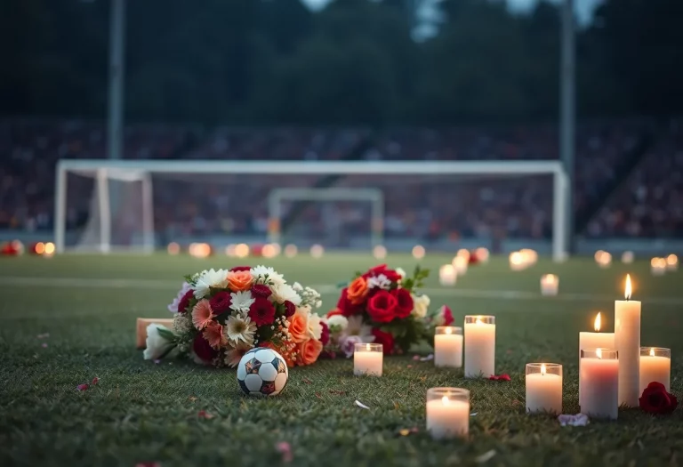 Tribute memorial for Coach Kelly Pierce at soccer field