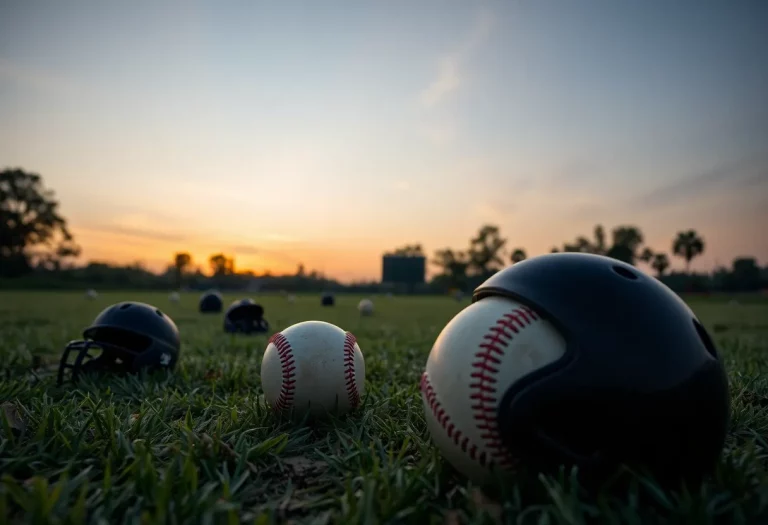 A baseball field at sunset honoring a former player