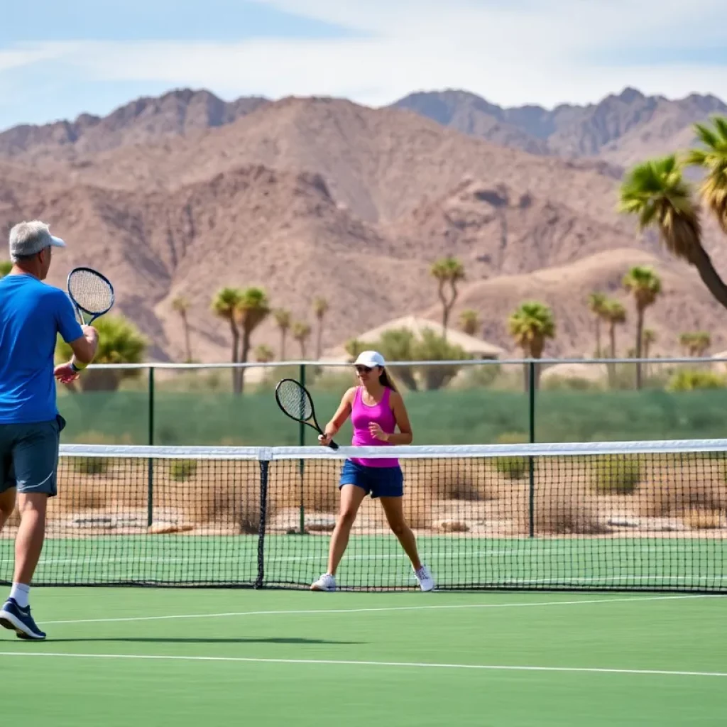 Community events in Twentynine Palms with tennis players and Joshua Tree National Park.