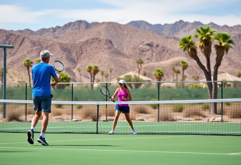 Community events in Twentynine Palms with tennis players and Joshua Tree National Park.
