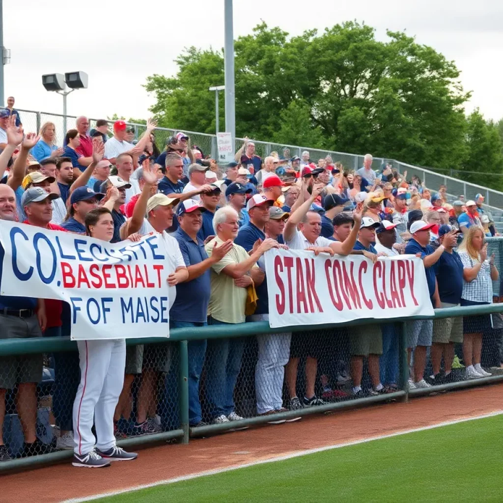 Fans supporting a local baseball player committing to college.