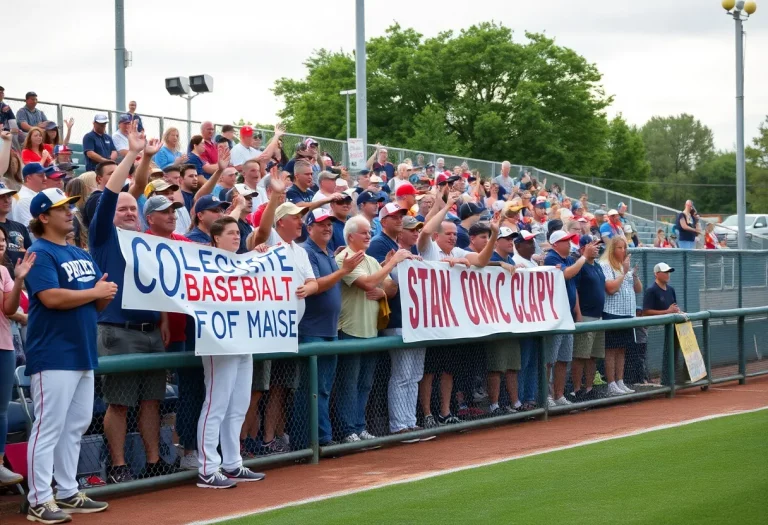 Fans supporting a local baseball player committing to college.