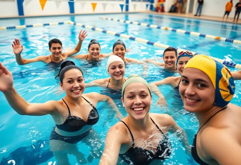 UNH women's swimming team practicing at the pool