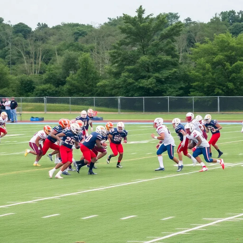 High school football players in action on the field