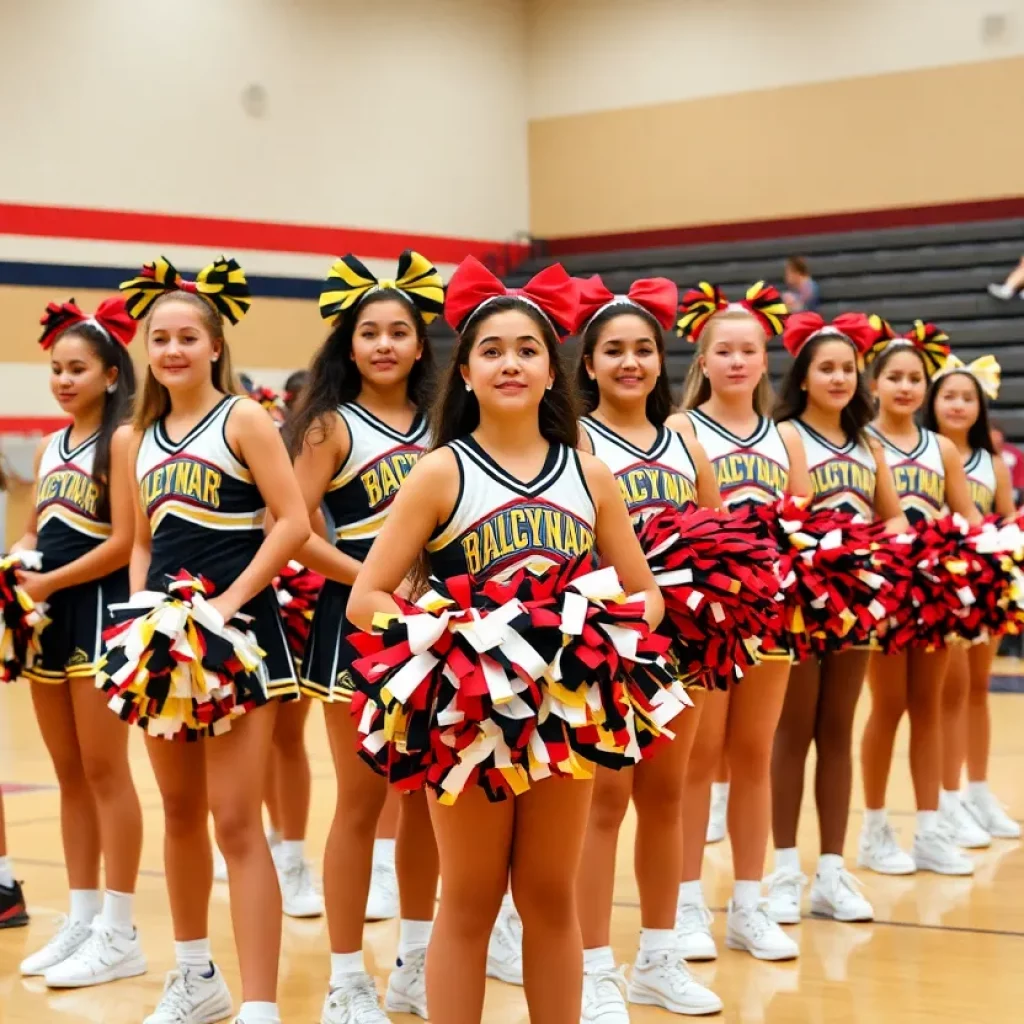 Cheerleading team practicing in a gym
