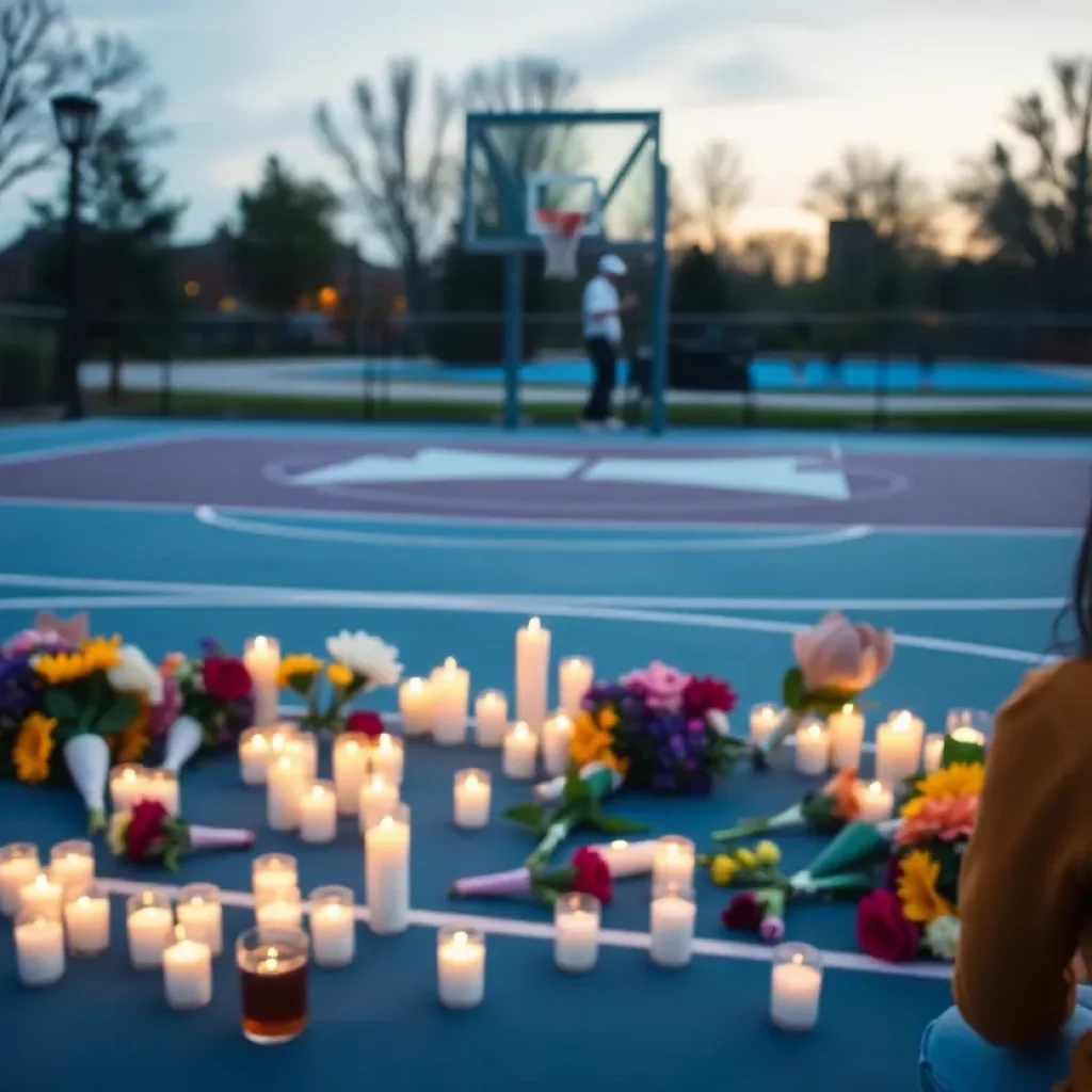 Community members gather at a vigil for a young athlete who tragically passed away.