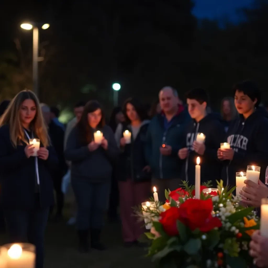 Vigil for D’Marcus Riggins with candles and community members