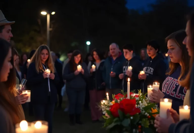 Vigil for D’Marcus Riggins with candles and community members