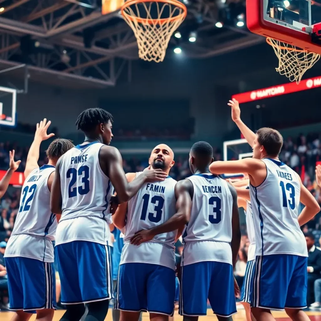Golden State Warriors team celebrating during a game