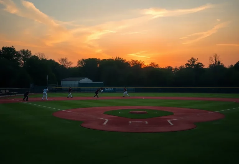 Wellington High School baseball field at sunset