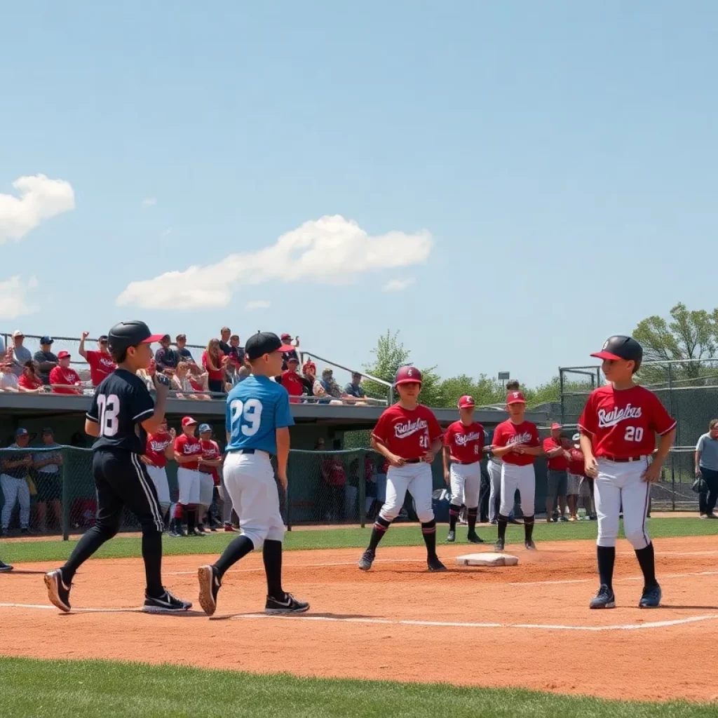Baseball players practicing at West Rowan High School field