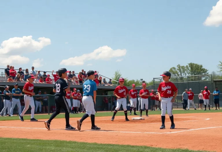 Baseball players practicing at West Rowan High School field
