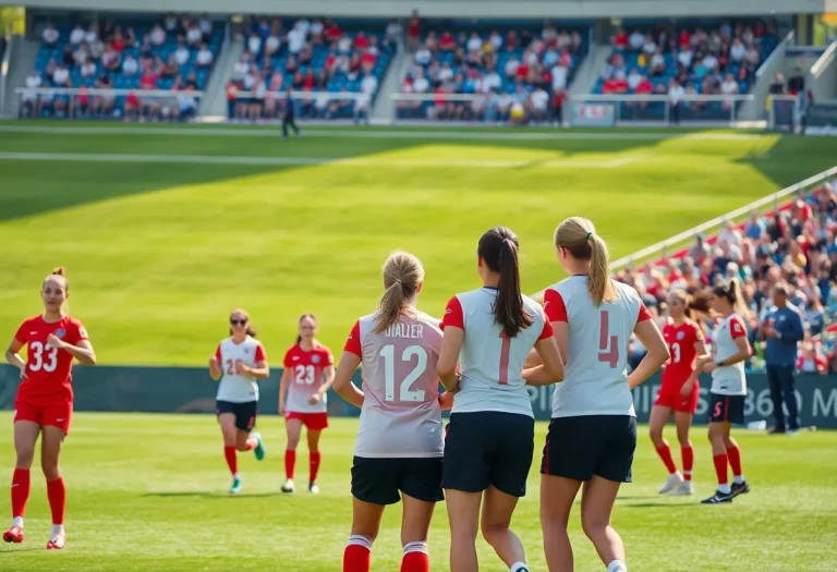 Women's soccer team practicing on the field