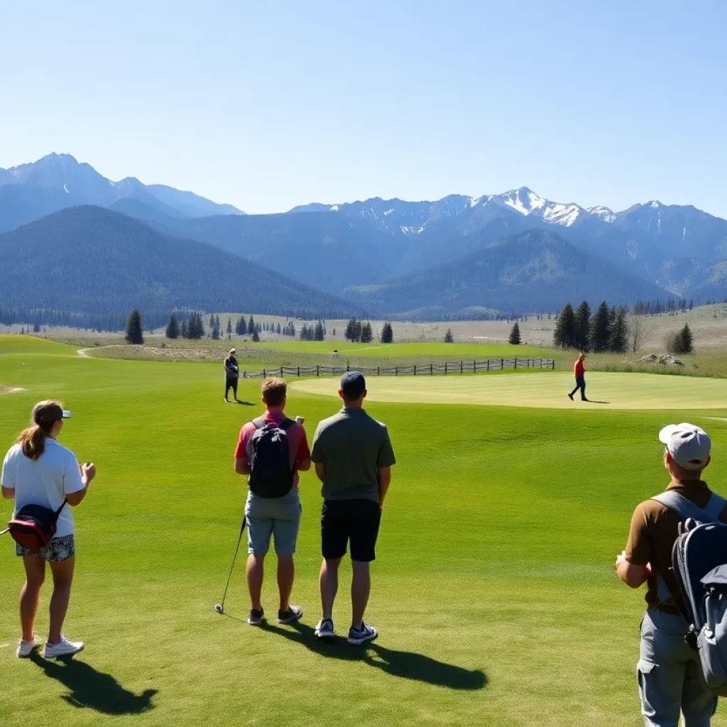 Students participating in a high school golf match on a beautiful Wyoming course