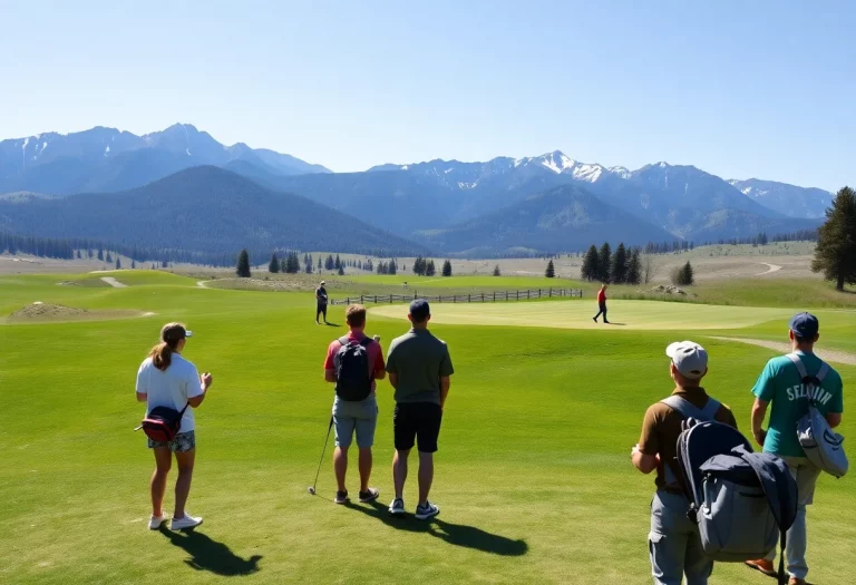 Students participating in a high school golf match on a beautiful Wyoming course