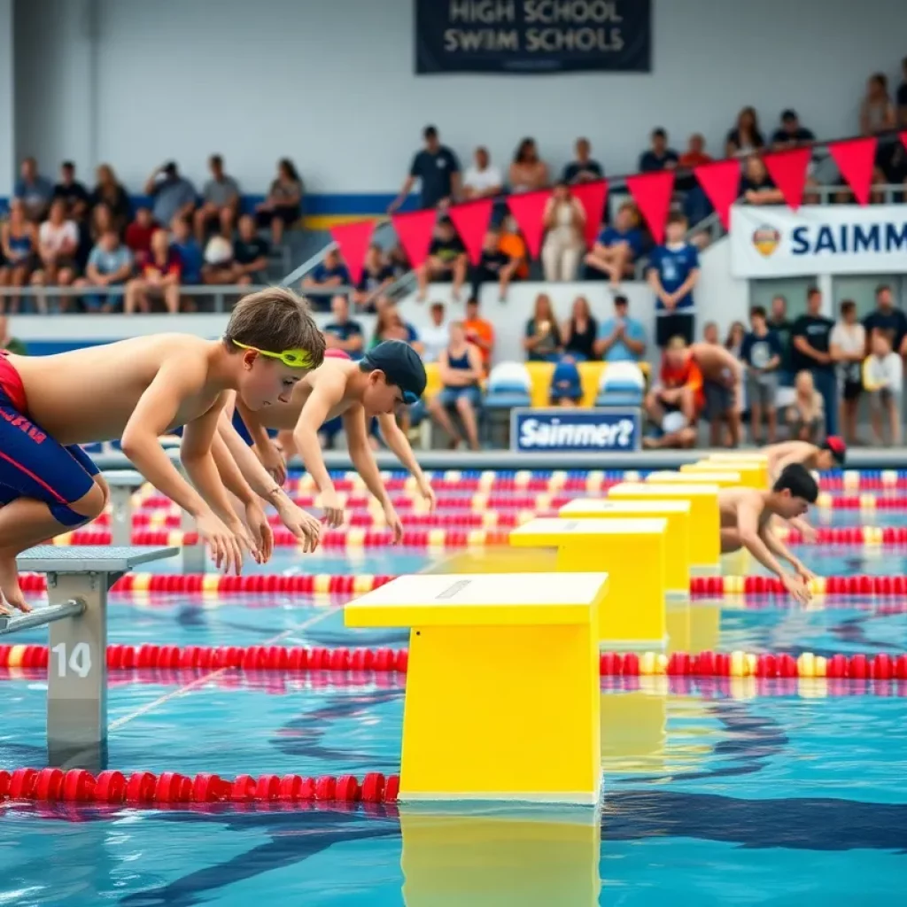 Young swimmers competing at a Wyoming high school swim meet