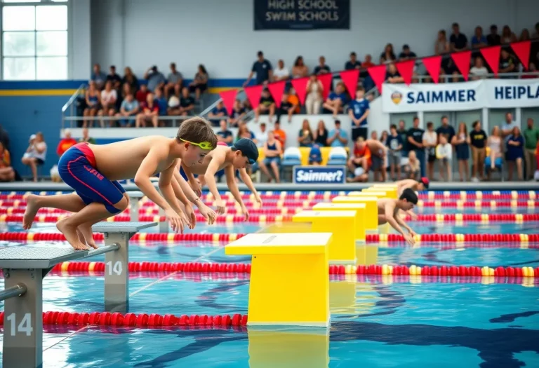 Young swimmers competing at a Wyoming high school swim meet