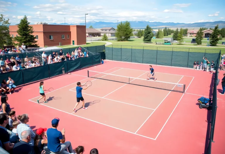 High school tennis players in action at a match in Wyoming