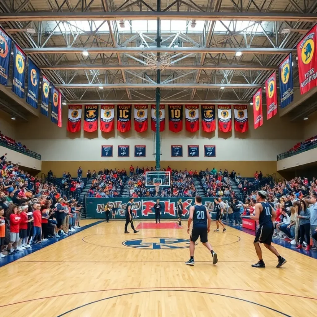 Yough High School boys basketball team practicing in the gym