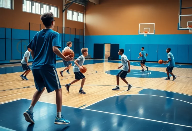 Young athletes practicing basketball on a court