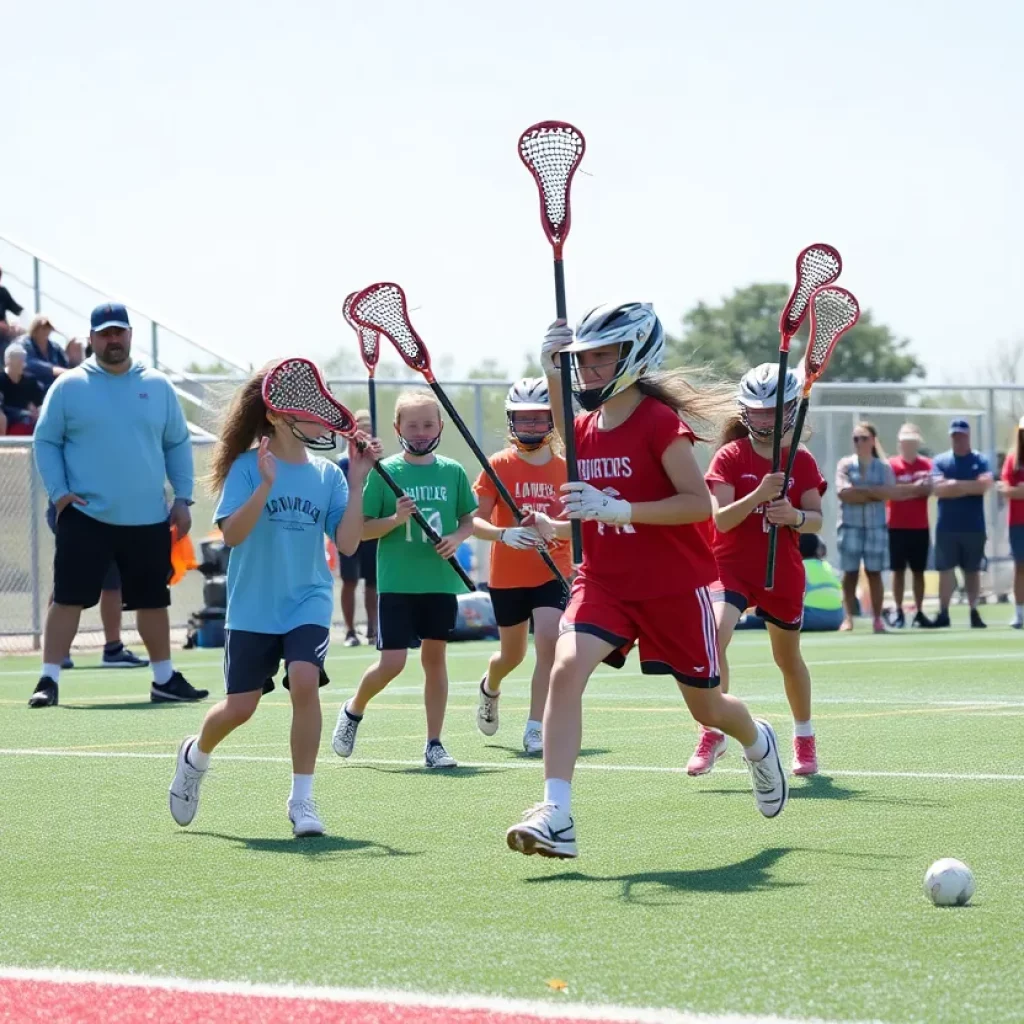 Young athletes practicing lacrosse at a training camp