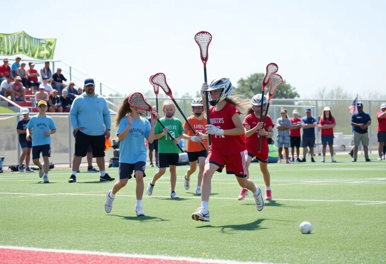 Young athletes practicing lacrosse at a training camp