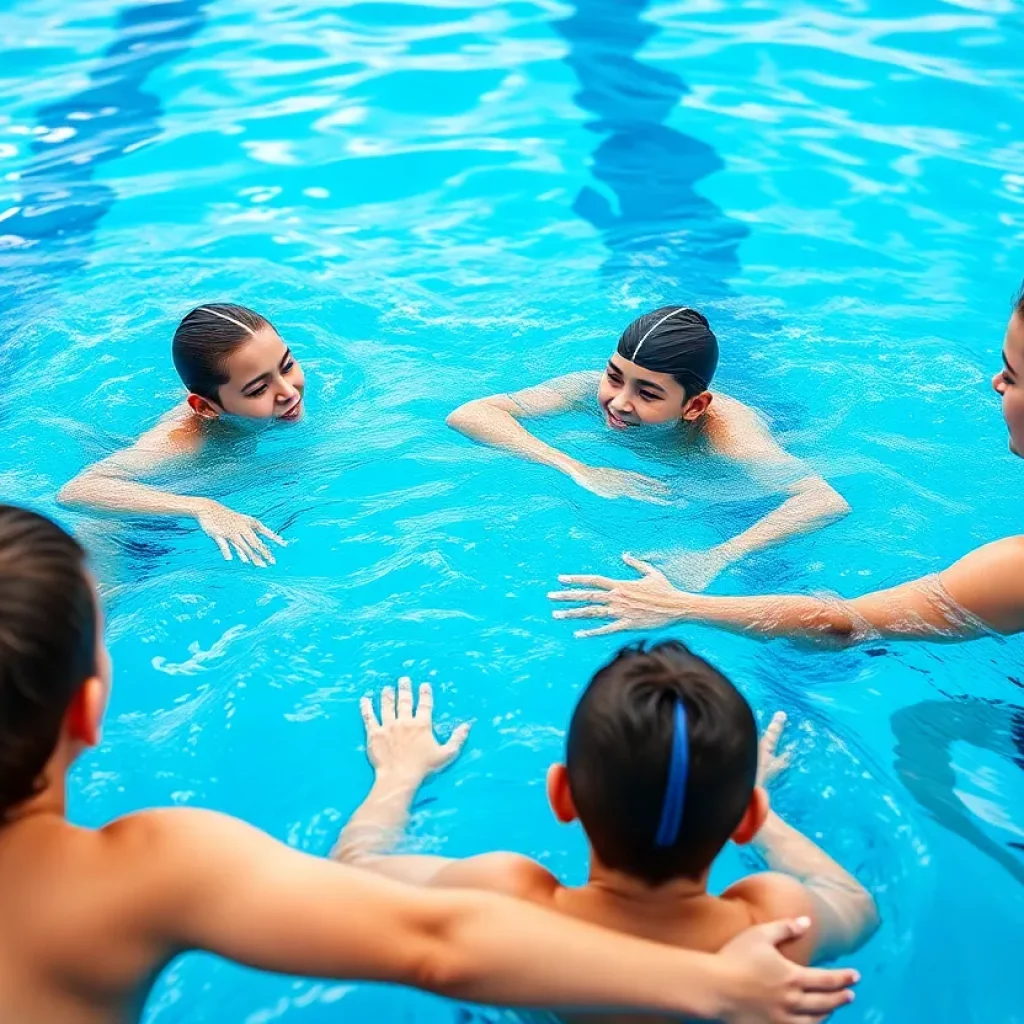 Young swimmers practicing in a pool