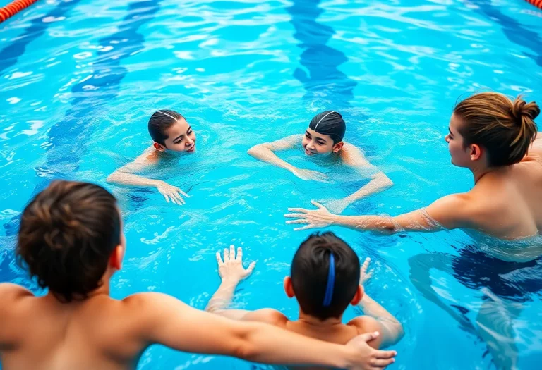 Young swimmers practicing in a pool