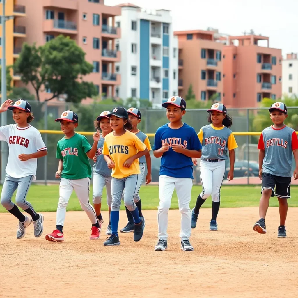 Diverse youth participating in a baseball training session.