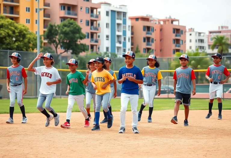 Diverse youth participating in a baseball training session.
