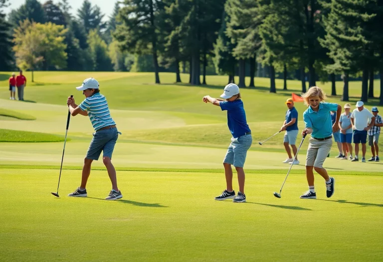 A young golfer competing at the Trump National Doral golf course during a youth tournament.