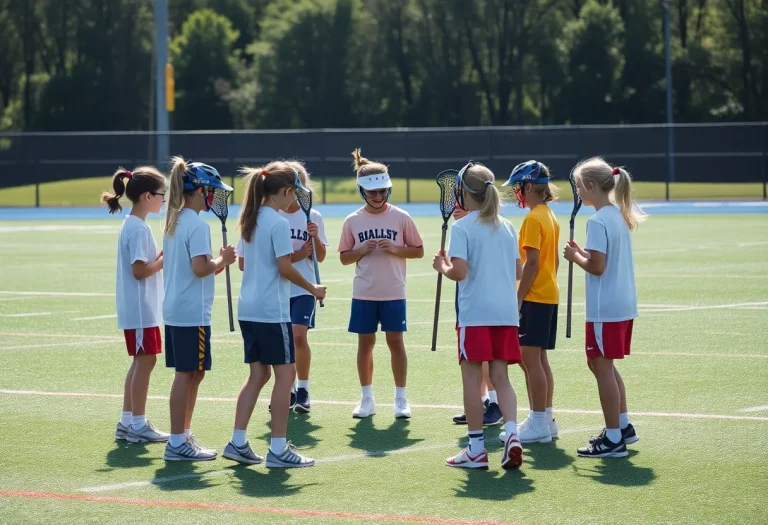 Young athletes participating in a lacrosse clinic