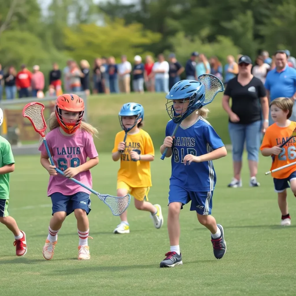 Kids playing youth lacrosse at Frontier Park