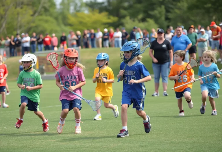 Kids playing youth lacrosse at Frontier Park