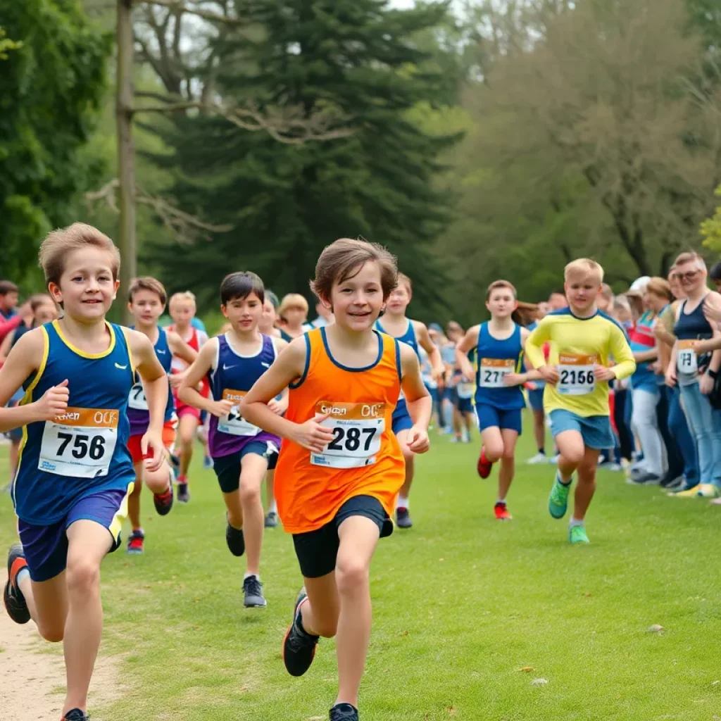 Young athletes participating in a cross country competition
