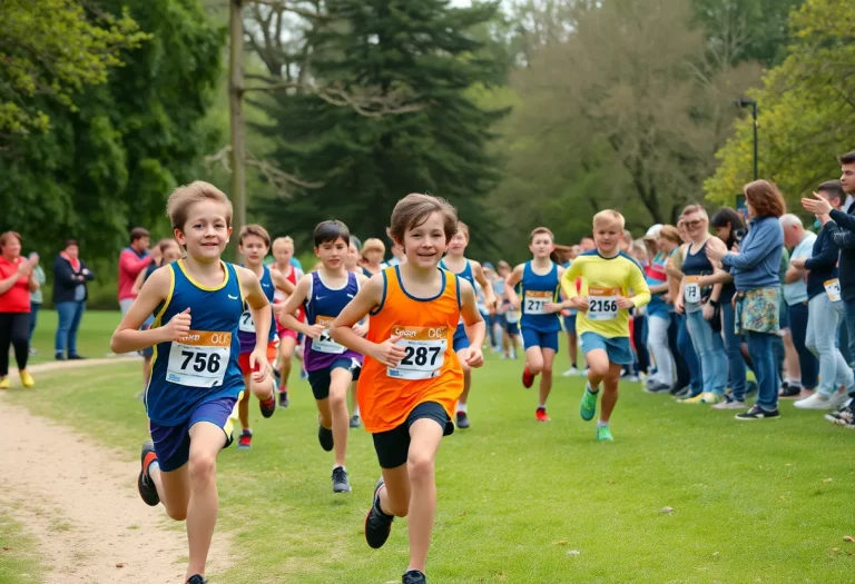 Young athletes participating in a cross country competition