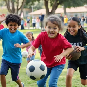 Children enjoying youth sports in a park setting