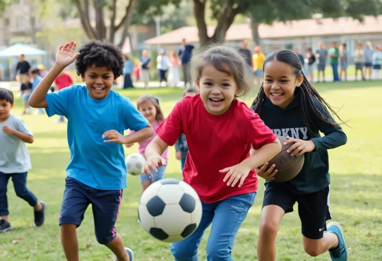 Children enjoying youth sports in a park setting