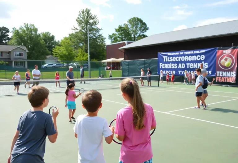 Kids playing tennis during the Serve the Future fundraiser event in Mayodan