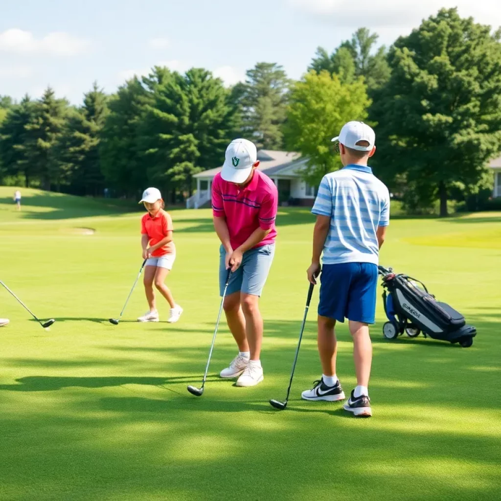 Young golfers competing on a sunny day at a golf course