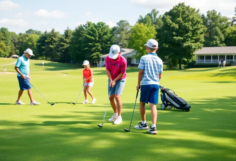 Young golfers competing on a sunny day at a golf course