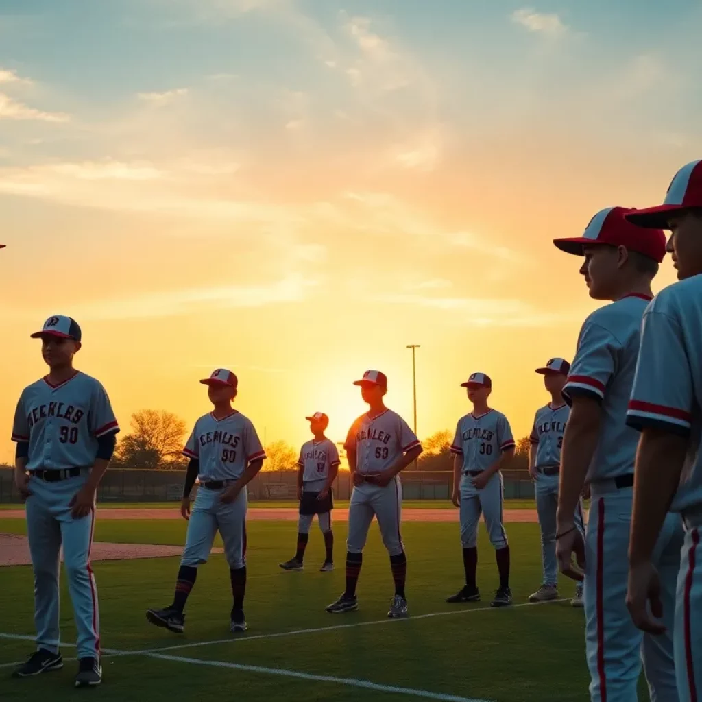 Young baseball players practicing together on a field