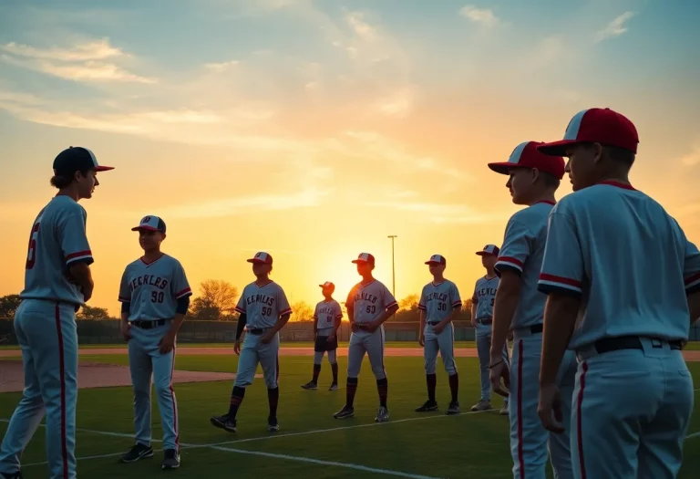 Young baseball players practicing together on a field