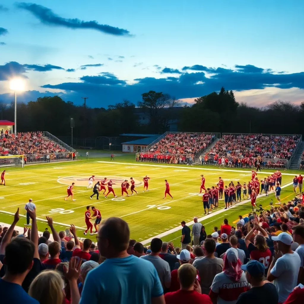 High school football game in Alabama with players and fans