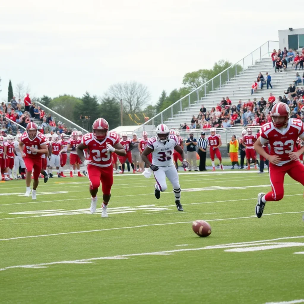 Alabama high school football athletes in action on the field.