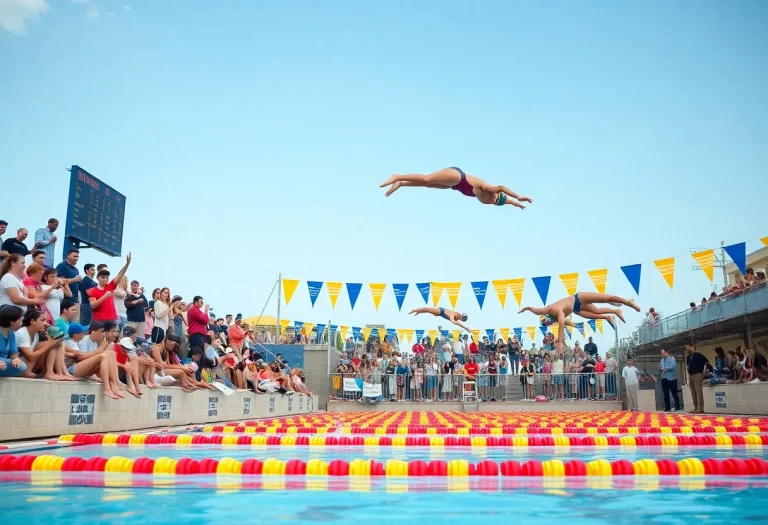 Girls swimming team competing in a swimming meet
