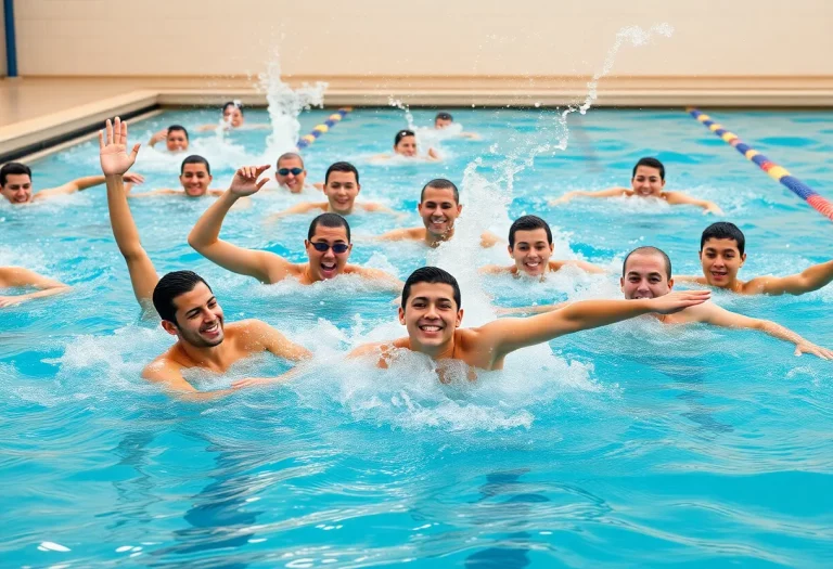 Ames high school swimming team practicing in the pool