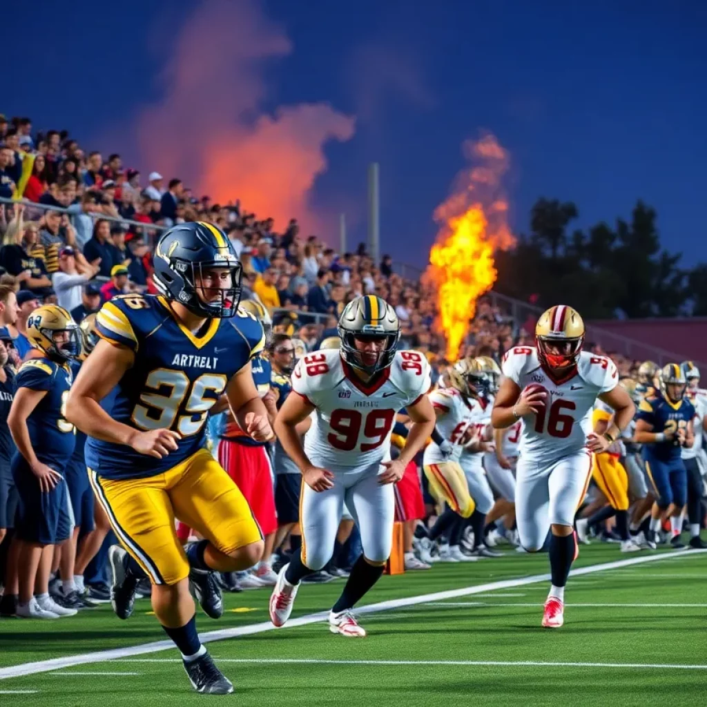 High school football players in action during a game in Arizona.